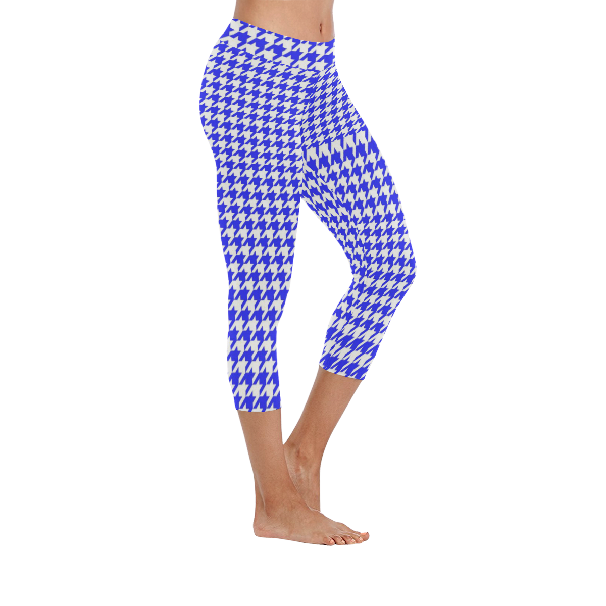 Friendly Houndstooth Pattern,blue by FeelGood Women's Low Rise Capri Leggings (Invisible Stitch) (Model L08)