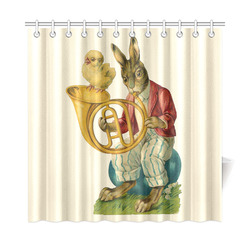 Vintage Easter Bunny Chick French Horn Shower Curtain 72"x72"