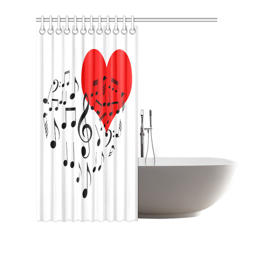 Singing Heart Red Song Black Music Love Romantic Shower Curtain 72"x72"