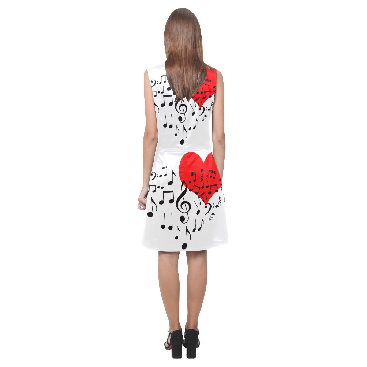 Singing Heart Red Song Black Music Love Romantic Eos Women's Sleeveless Dress (Model D01)
