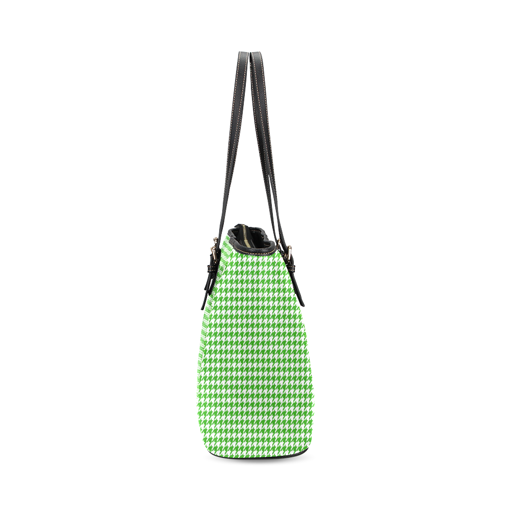 Friendly Houndstooth Pattern,green by FeelGood Leather Tote Bag/Large (Model 1640)
