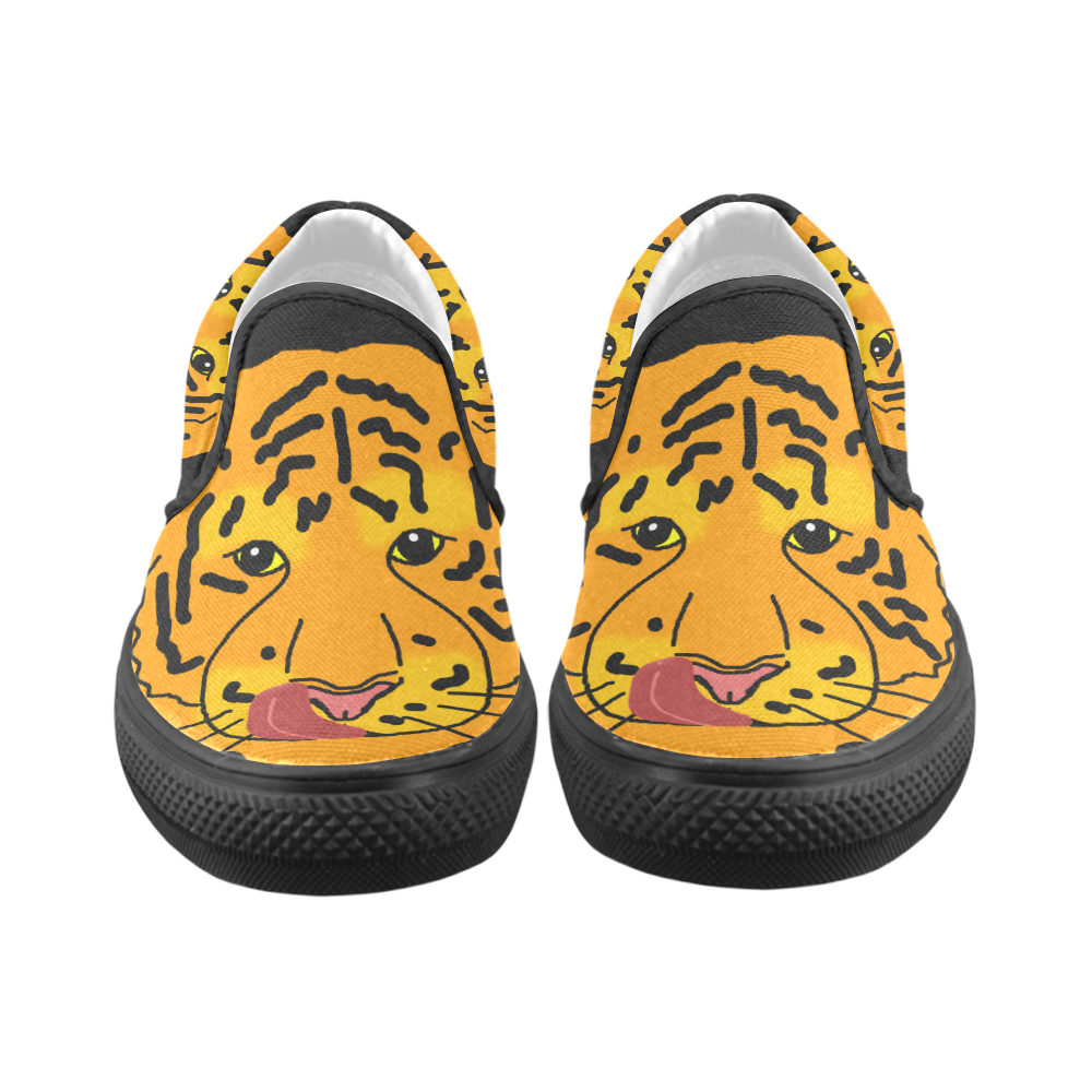 Funny Clever Cunning Wild Tiger Cat Animal Cute Men's Unusual Slip-on Canvas Shoes (Model 019)