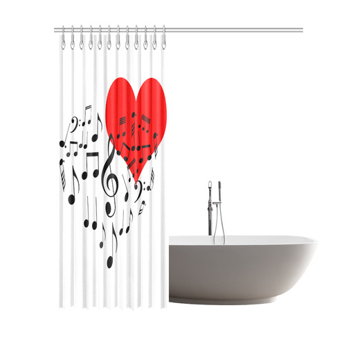 Singing Heart Red Song Black Music Love Romantic Shower Curtain 69"x84"