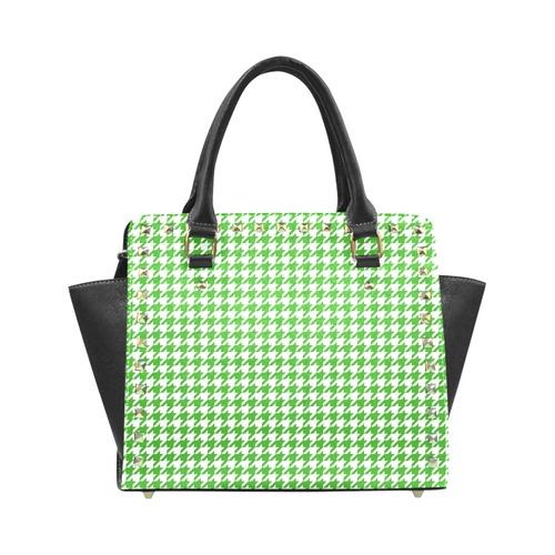 Friendly Houndstooth Pattern,green by FeelGood Rivet Shoulder Handbag (Model 1645)