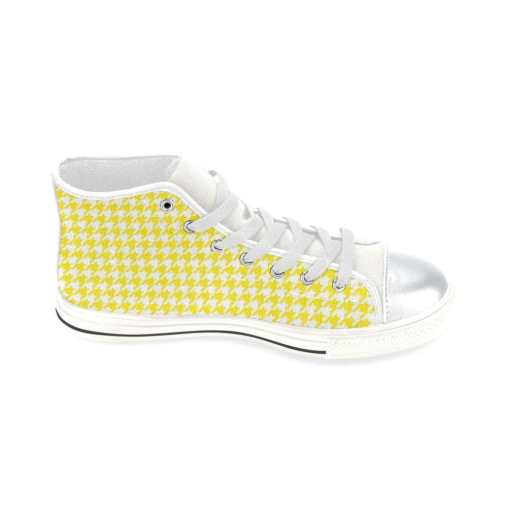 Friendly Houndstooth Pattern,yellow by FeelGood High Top Canvas Women's Shoes/Large Size (Model 017)