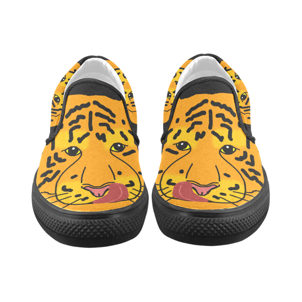 Funny Clever Cunning Wild Tiger Cat Animal Cute Men's Slip-on Canvas Shoes (Model 019)
