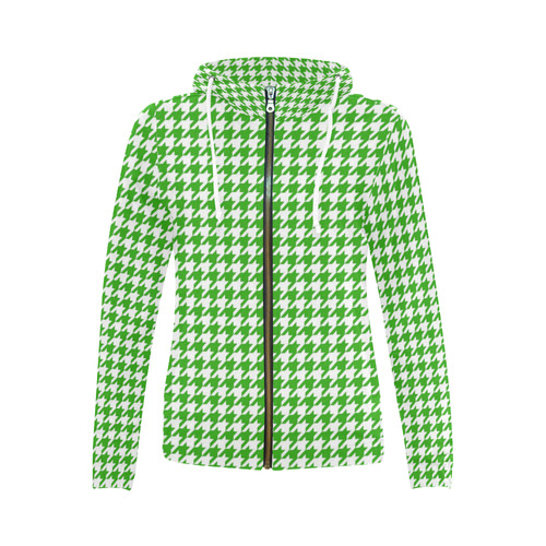 Friendly Houndstooth Pattern,green by FeelGood All Over Print Full Zip Hoodie for Women (Model H14)