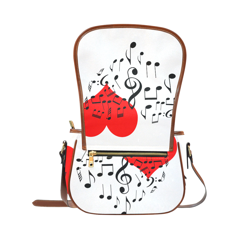 Singing Heart Red Song Black Music Love Romantic Saddle Bag/Small (Model 1649) Full Customization