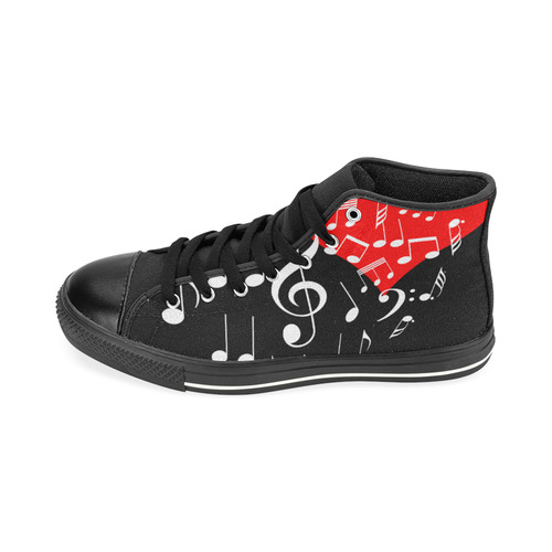 Singing Heart Red Note Music Love Romantic White High Top Canvas Shoes for Kid (Model 017)