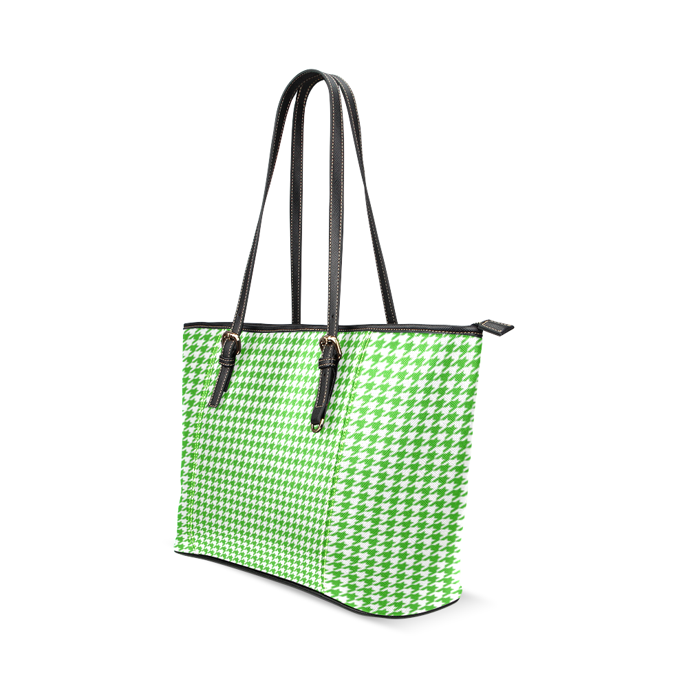 Friendly Houndstooth Pattern,green by FeelGood Leather Tote Bag/Small (Model 1640)