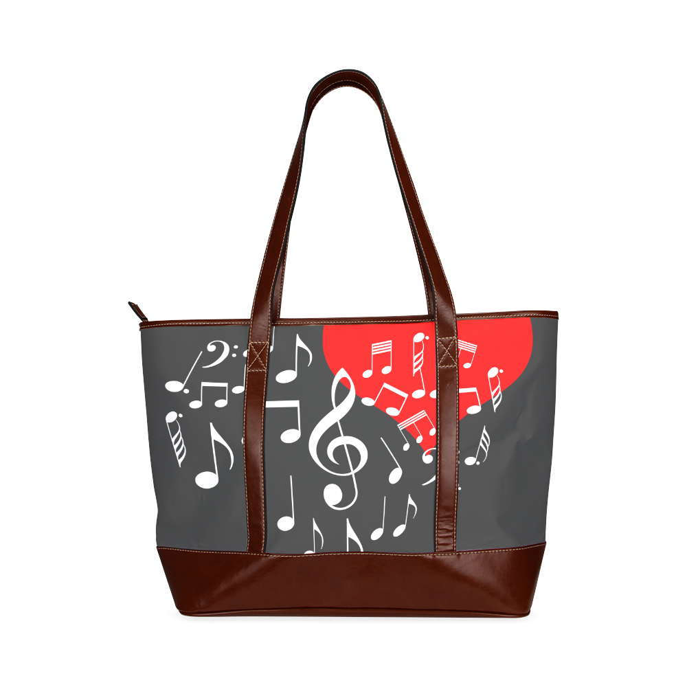 Singing Heart Red Note Music Love Romantic White Tote Handbag (Model 1642)