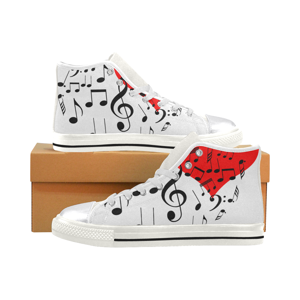 Singing Heart Red Song Black Music Love Romantic Women's Classic High Top Canvas Shoes (Model 017)