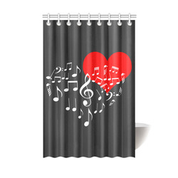 Singing Heart Red Note Music Love Romantic White Shower Curtain 48"x72"