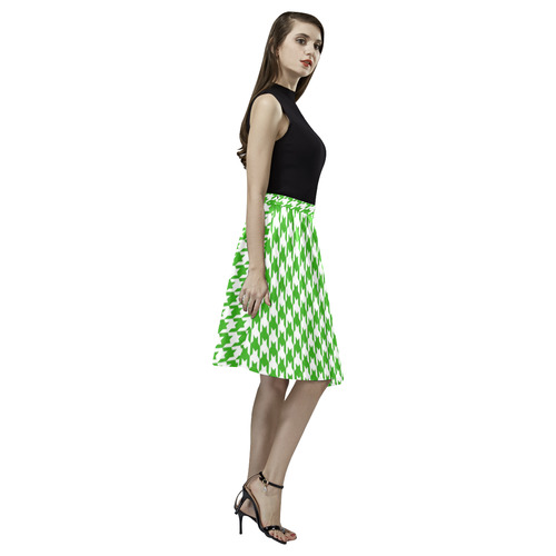 Friendly Houndstooth Pattern,green by FeelGood Melete Pleated Midi Skirt (Model D15)