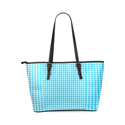 Friendly Houndstooth Pattern,aqua by FeelGood Leather Tote Bag/Small (Model 1640)