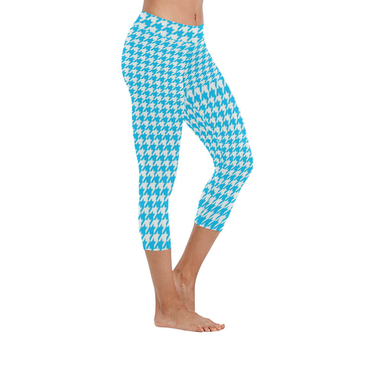 Friendly Houndstooth Pattern,aqua by FeelGood Women's Low Rise Capri Leggings (Invisible Stitch) (Model L08)