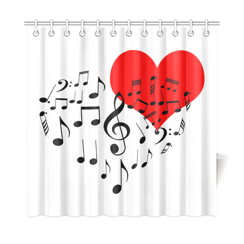 Singing Heart Red Song Black Music Love Romantic Shower Curtain 72"x72"