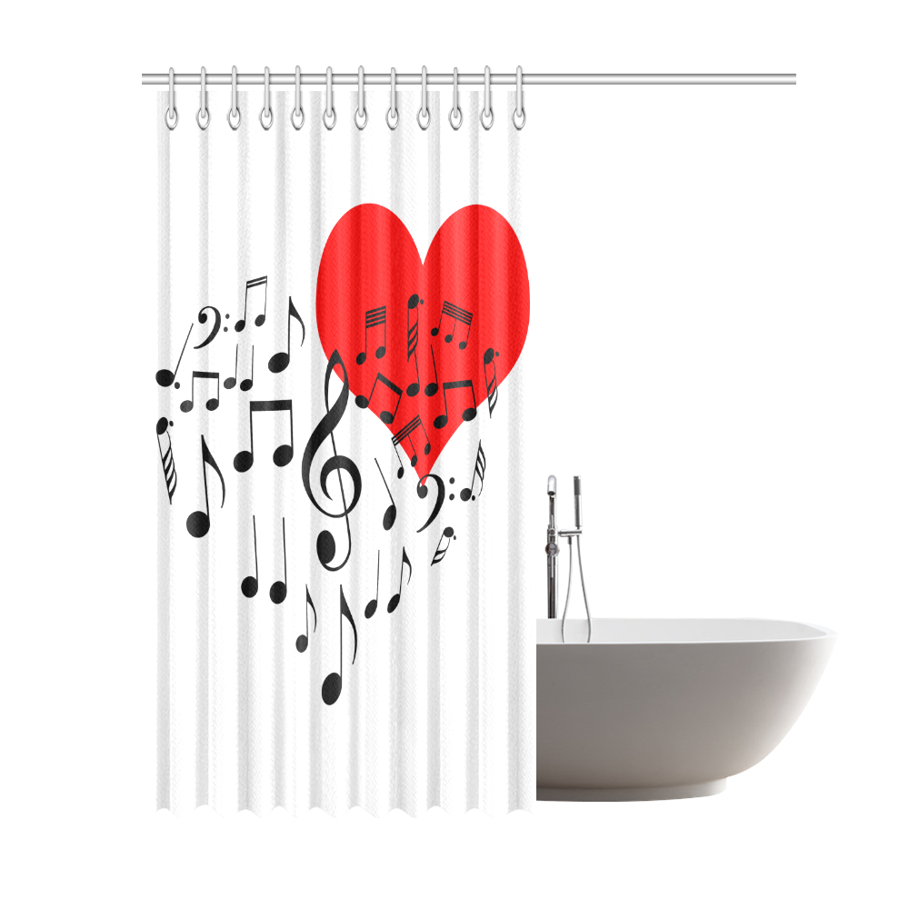 Singing Heart Red Song Black Music Love Romantic Shower Curtain 69"x84"