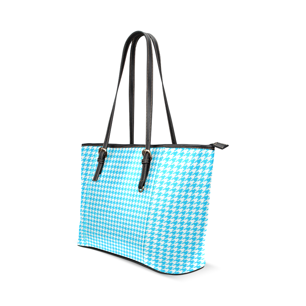 Friendly Houndstooth Pattern,aqua by FeelGood Leather Tote Bag/Small (Model 1640)