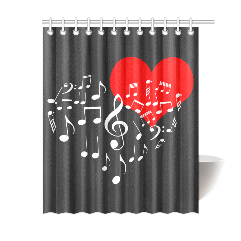 Singing Heart Red Note Music Love Romantic White Shower Curtain 60"x72"