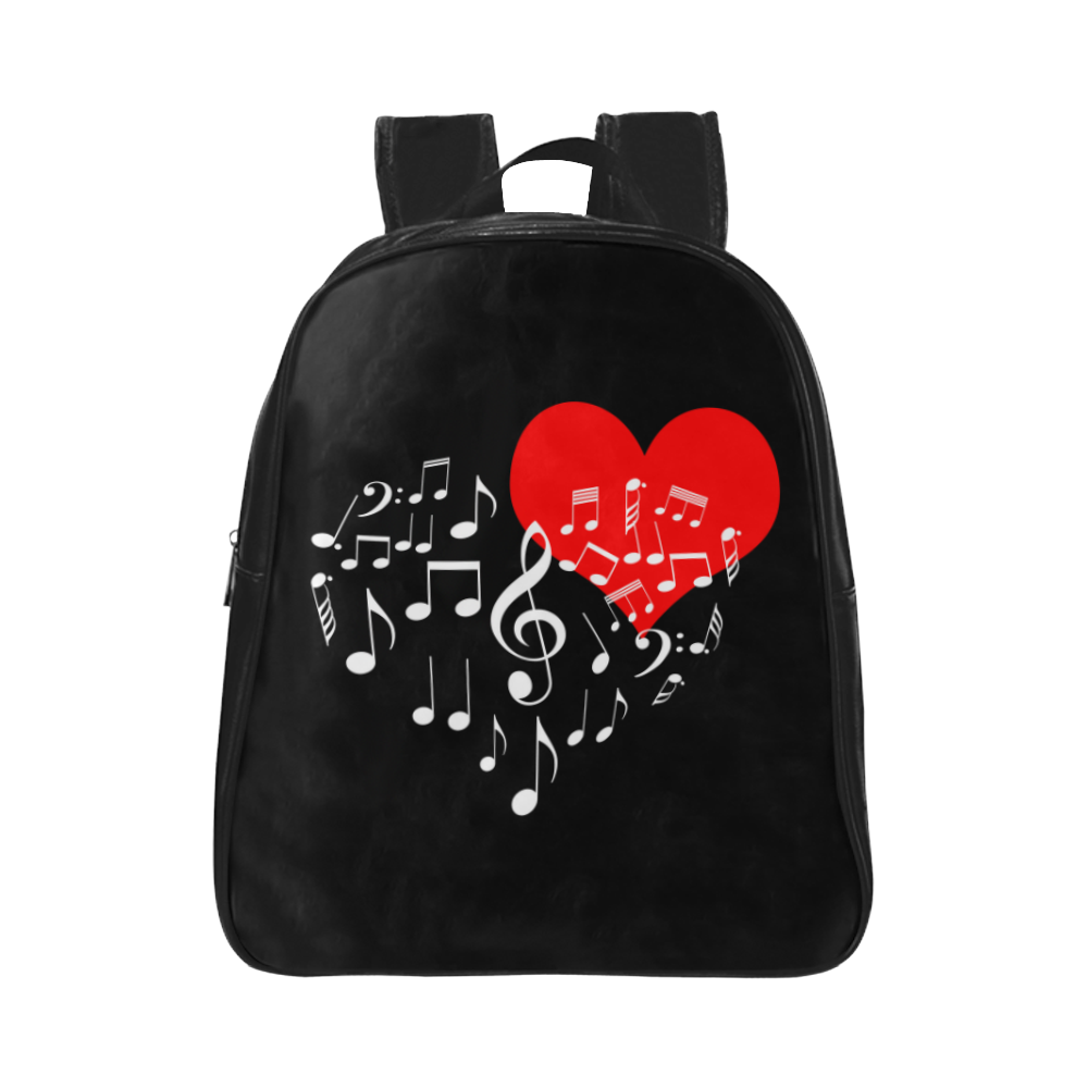 Singing Heart Red Note Music Love Romantic White School Backpack (Model 1601)(Small)