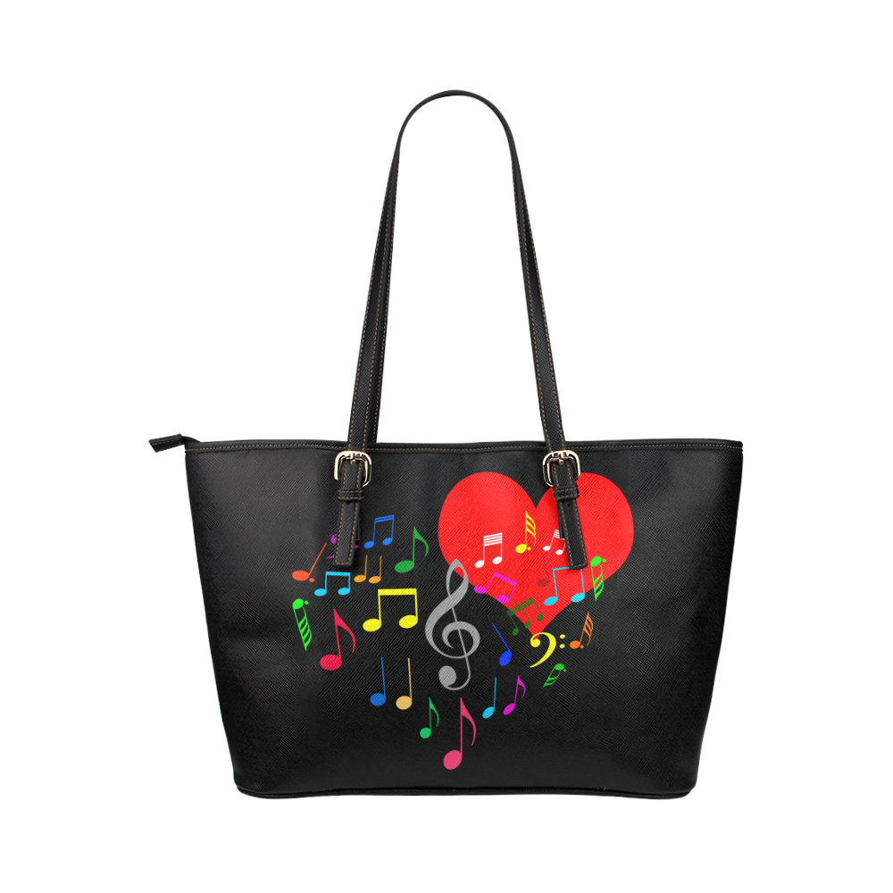 Singing Heart Red Song Color Music Love Romantic Leather Tote Bag/Small (Model 1651)