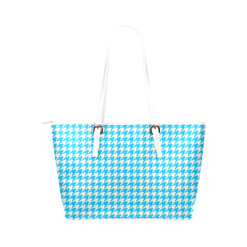 Friendly Houndstooth Pattern,aqua by FeelGood Leather Tote Bag/Large (Model 1651)