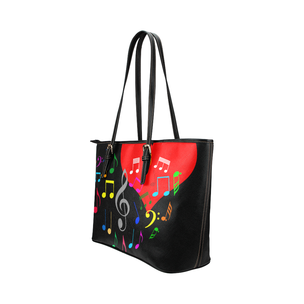 Singing Heart Red Song Color Music Love Romantic Leather Tote Bag/Large (Model 1651)