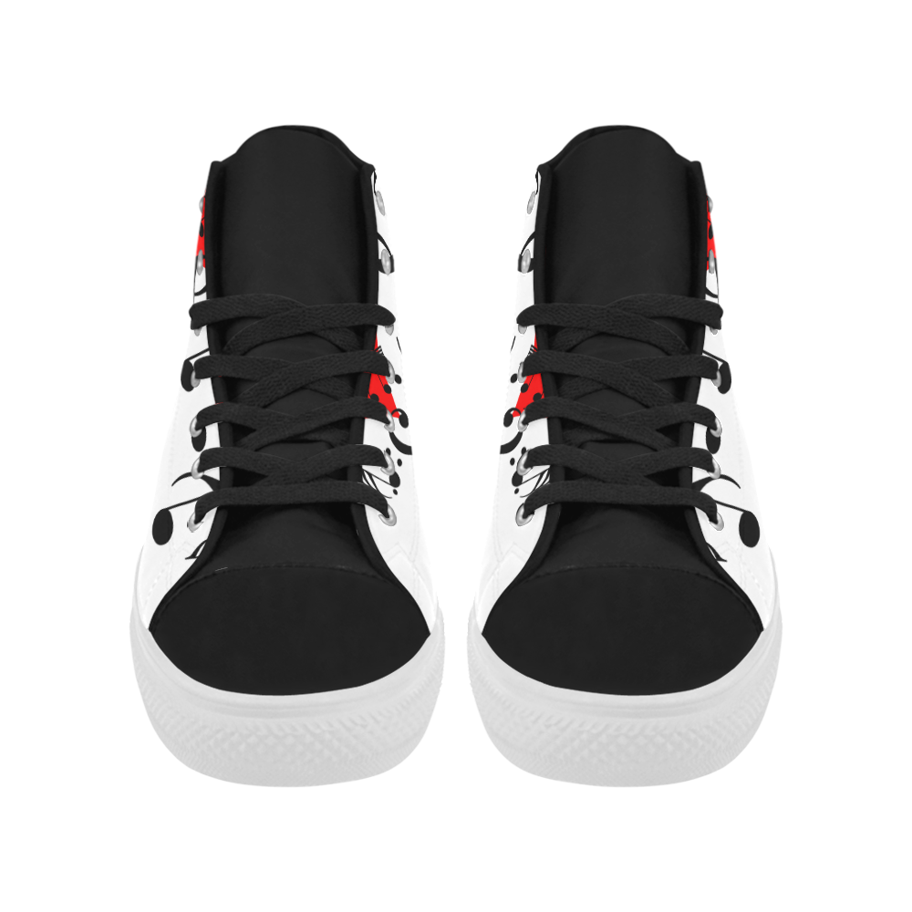 Singing Heart Red Song Black Music Love Romantic Aquila High Top Microfiber Leather Men's Shoes/Large Size (Model 032)
