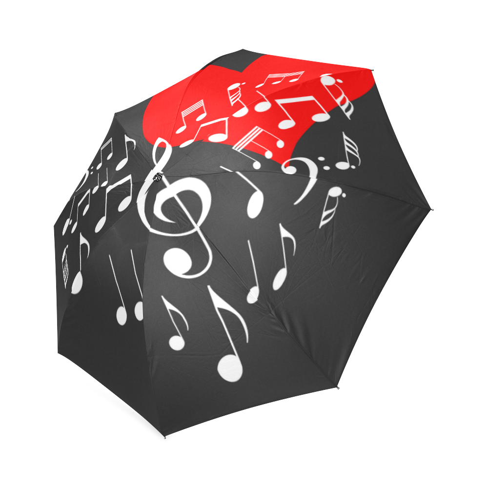 Singing Heart Red Note Music Love Romantic White Foldable Umbrella (Model U01)