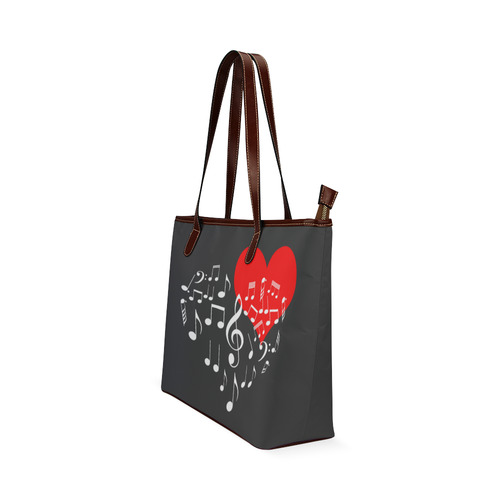 Singing Heart Red Note Music Love Romantic White Shoulder Tote Bag (Model 1646)