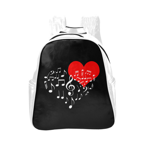 Singing Heart Red Note Music Love Romantic White Multi-Pockets Backpack (Model 1636)