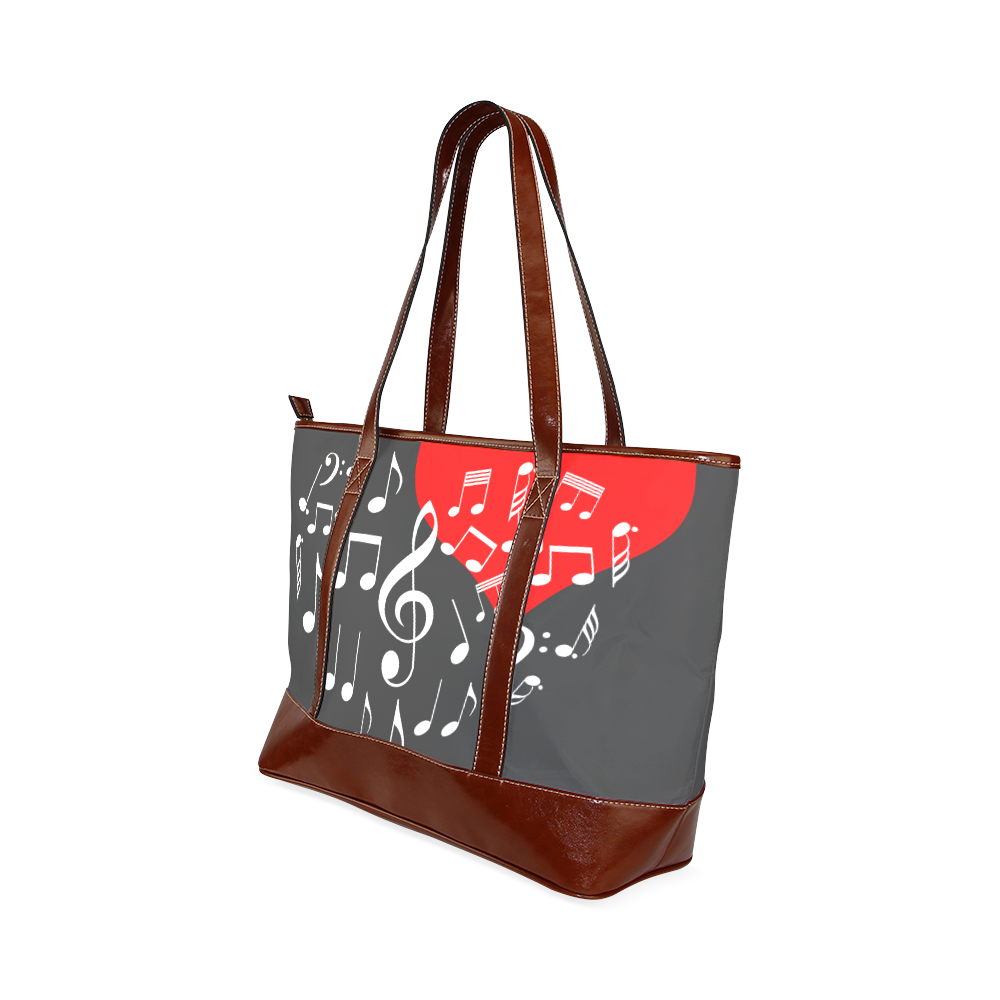 Singing Heart Red Note Music Love Romantic White Tote Handbag (Model 1642)