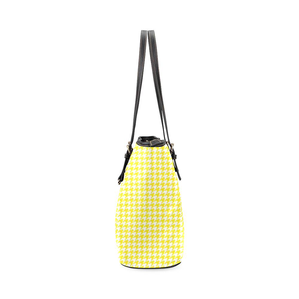 Friendly Houndstooth Pattern,yellow by FeelGood Leather Tote Bag/Small (Model 1640)
