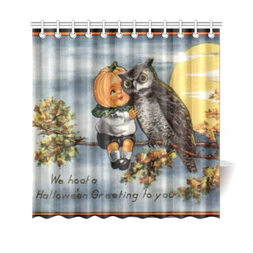 Pumpkin Owl Vintage Halloween Hoot Shower Curtain 69"x70"