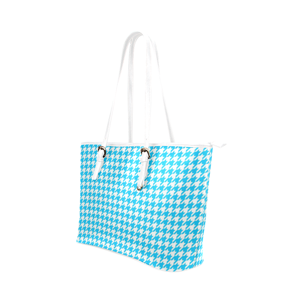 Friendly Houndstooth Pattern,aqua by FeelGood Leather Tote Bag/Large (Model 1651)