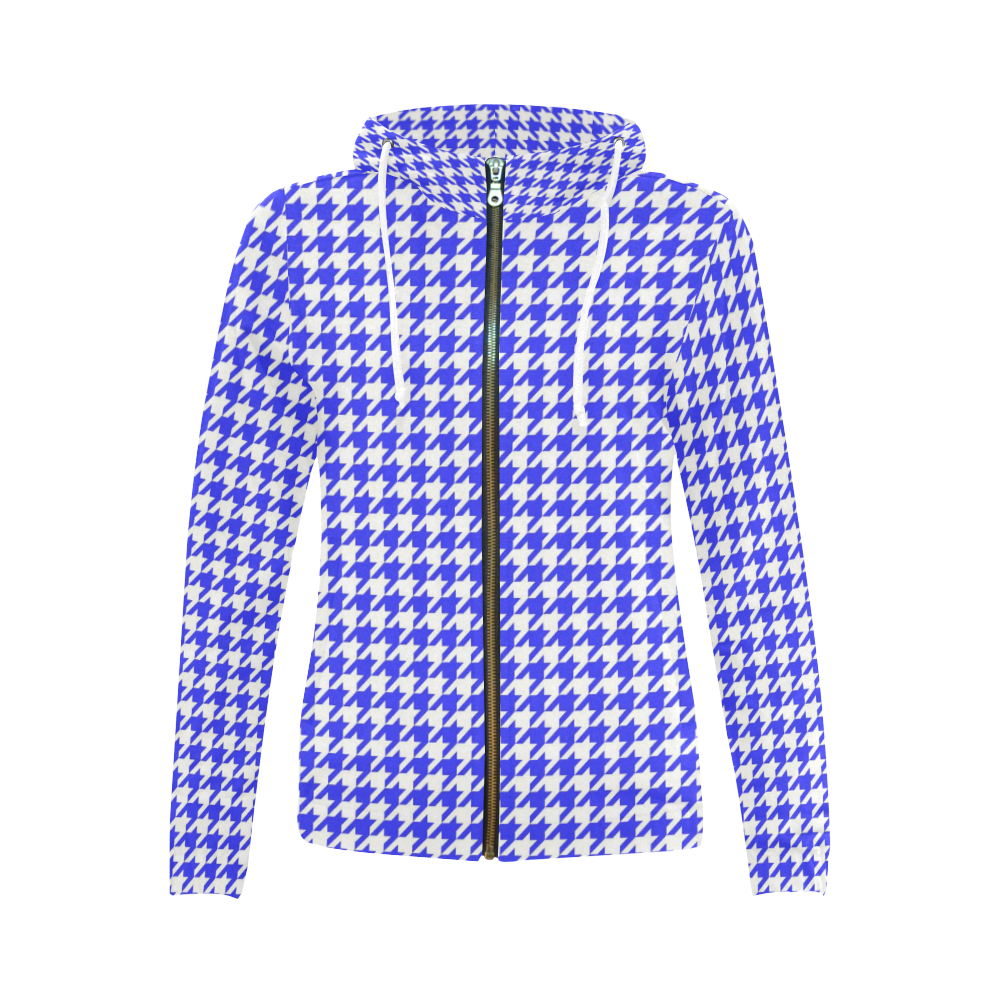Friendly Houndstooth Pattern,blue by FeelGood All Over Print Full Zip Hoodie for Women (Model H14)