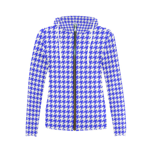 Friendly Houndstooth Pattern,blue by FeelGood All Over Print Full Zip Hoodie for Women (Model H14)