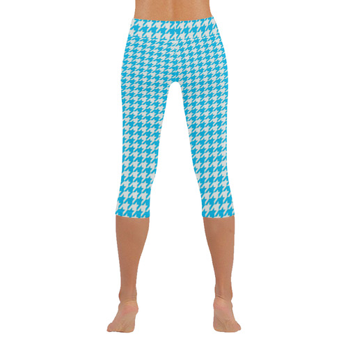 Friendly Houndstooth Pattern,aqua by FeelGood Women's Low Rise Capri Leggings (Invisible Stitch) (Model L08)