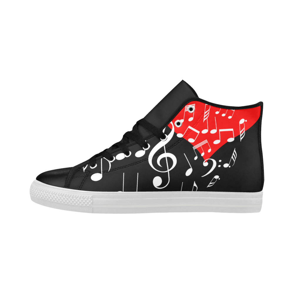 Singing Heart Red Note Music Love Romantic White Aquila High Top Microfiber Leather Men's Shoes (Model 032)