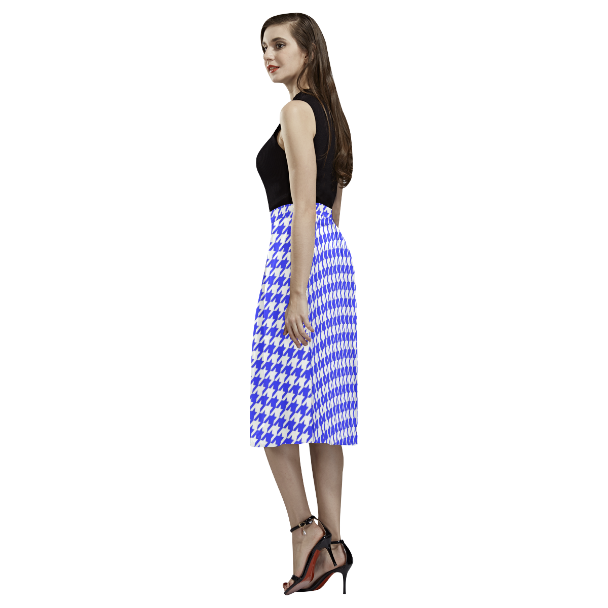 Friendly Houndstooth Pattern,blue by FeelGood Aoede Crepe Skirt (Model D16)