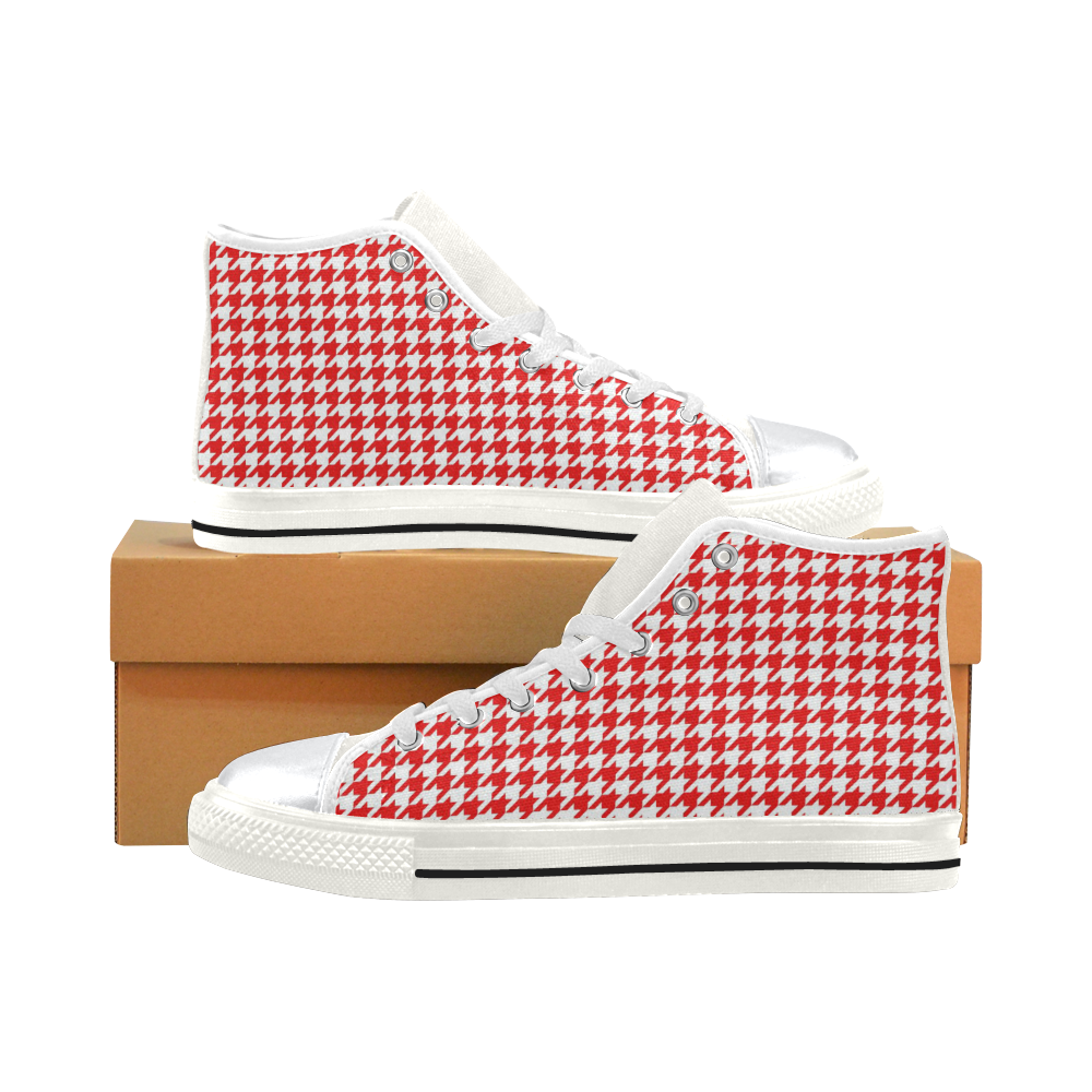 Friendly Houndstooth Pattern,red by FeelGood High Top Canvas Women's Shoes/Large Size (Model 017)