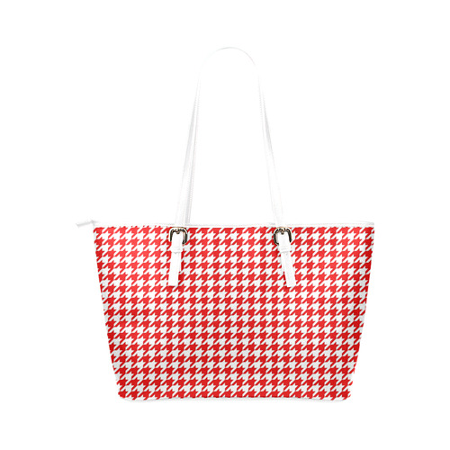Friendly Houndstooth Pattern,red by FeelGood Leather Tote Bag/Large (Model 1651)