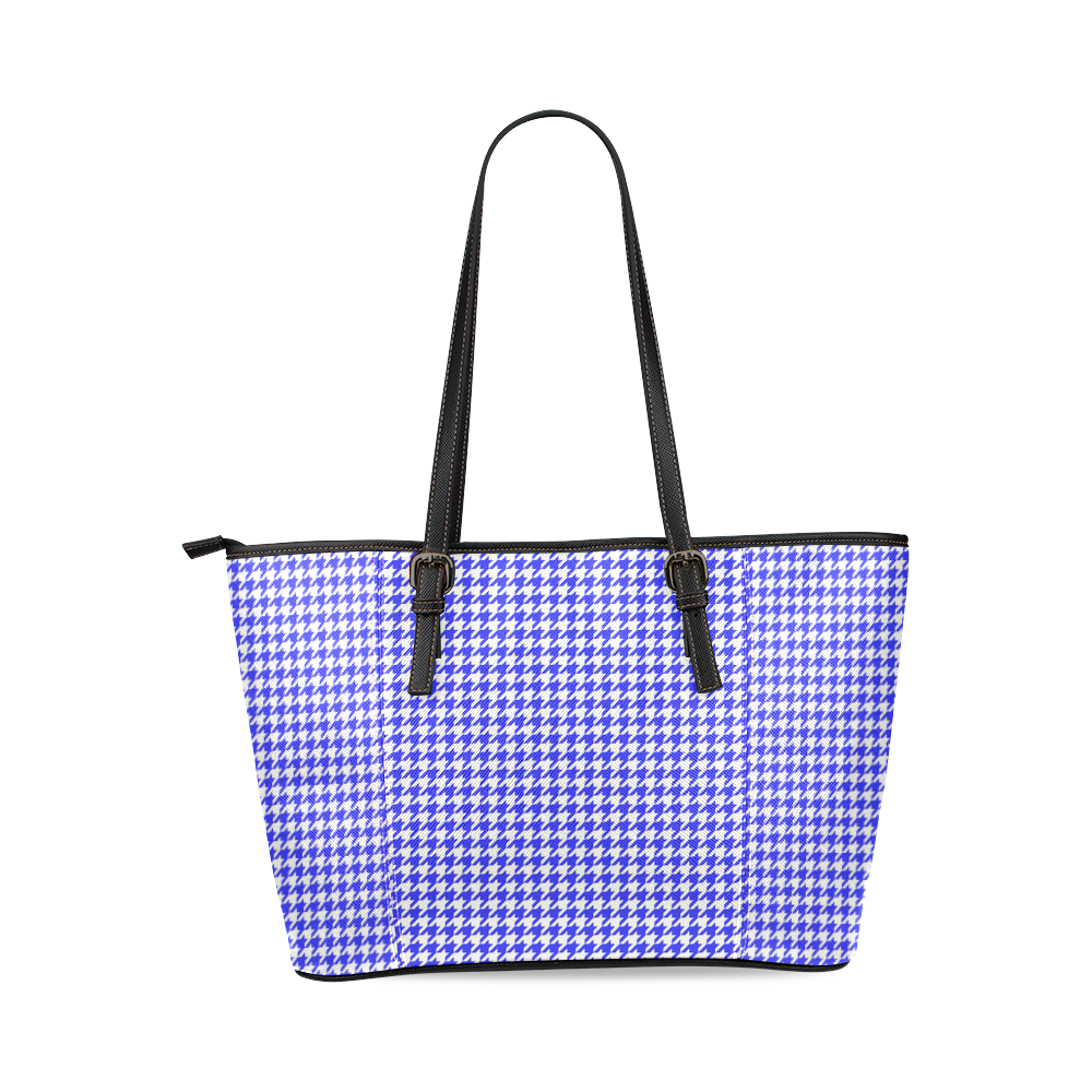 Friendly Houndstooth Pattern,blue by FeelGood Leather Tote Bag/Large (Model 1640)