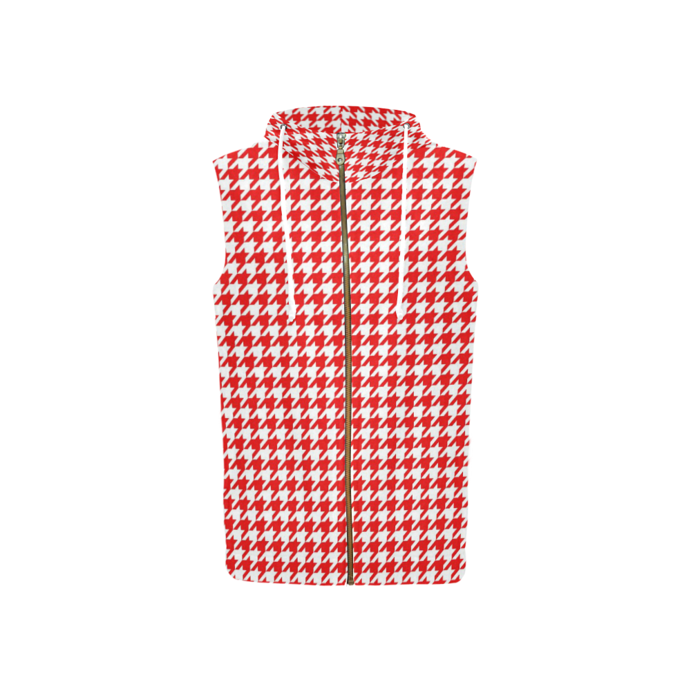 Friendly Houndstooth Pattern,red by FeelGood All Over Print Sleeveless Zip Up Hoodie for Women (Model H16)