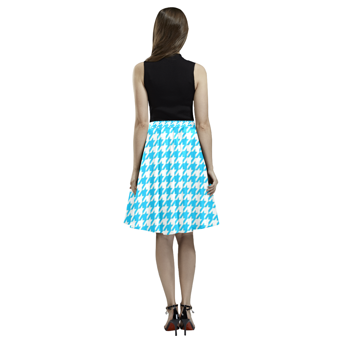 Friendly Houndstooth Pattern,aqua by FeelGood Melete Pleated Midi Skirt (Model D15)