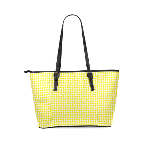 Friendly Houndstooth Pattern,yellow by FeelGood Leather Tote Bag/Large (Model 1640)