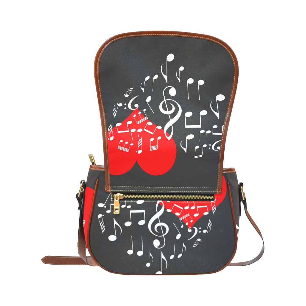 Singing Heart Red Note Music Love Romantic White Saddle Bag/Large (Model 1649)