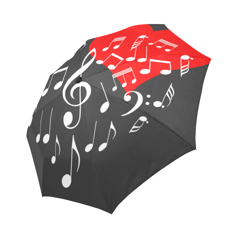 Singing Heart Red Note Music Love Romantic White Auto-Foldable Umbrella (Model U04)