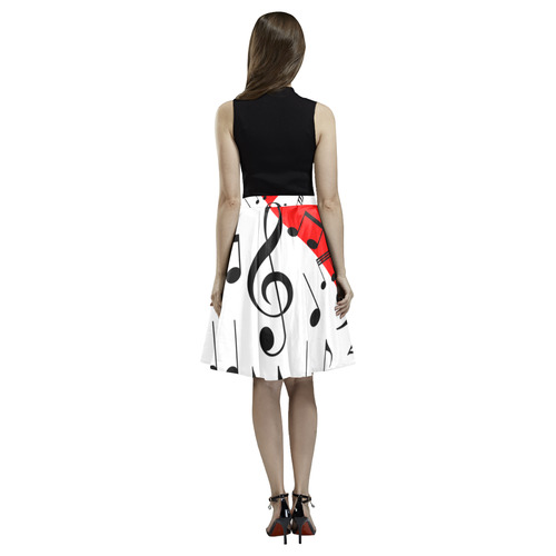 Singing Heart Red Song Black Music Love Romantic Melete Pleated Midi Skirt (Model D15)